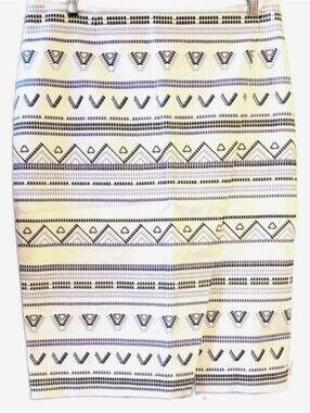 WHBM Skirt Women Size 8 Blue White Woven Aztec Pattern Pencil Asymmetrical Split